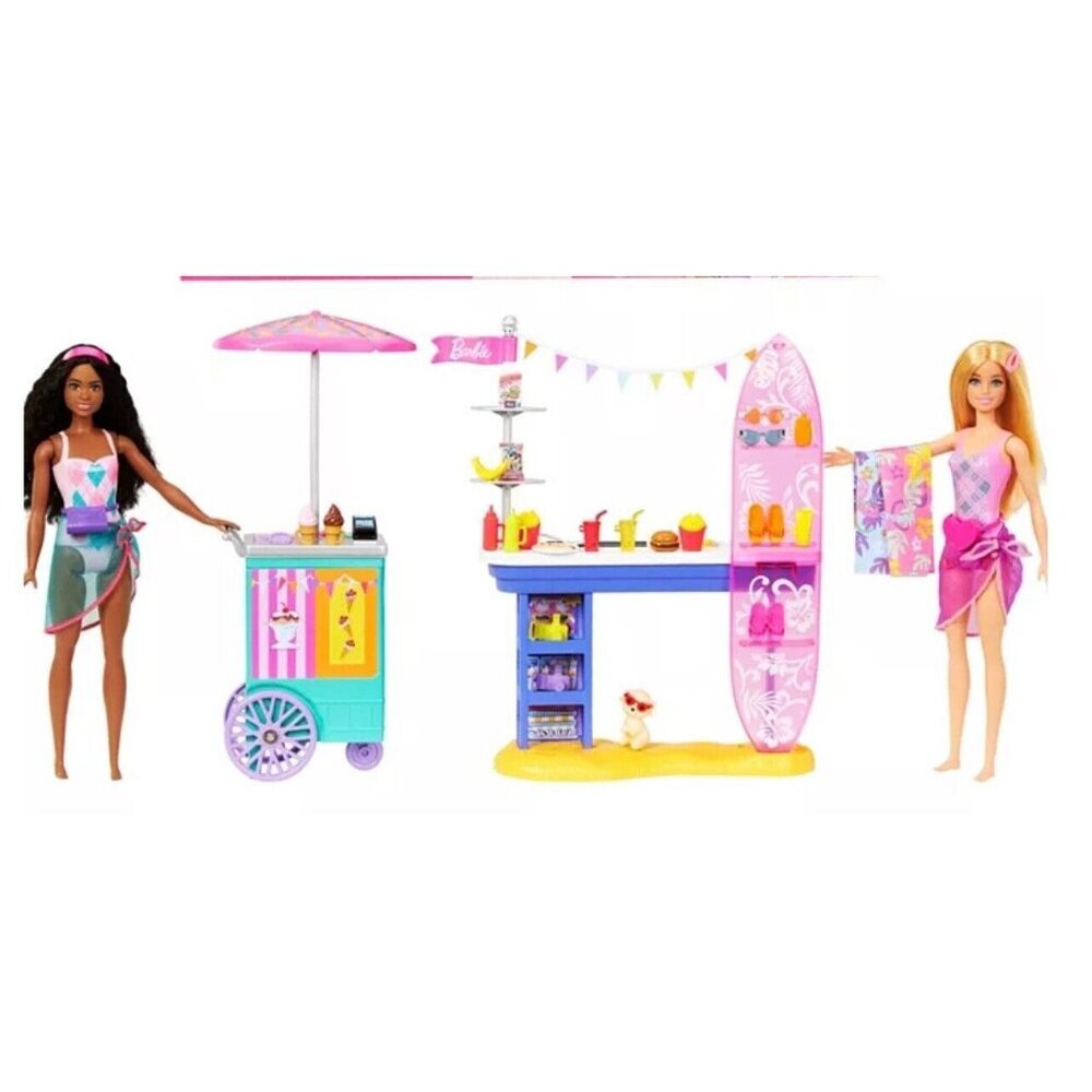 NIB Barbie Beach Boardwalk Playset with Barbie Brooklyn & Malibu Doll Sealed - Picture 2 of 7